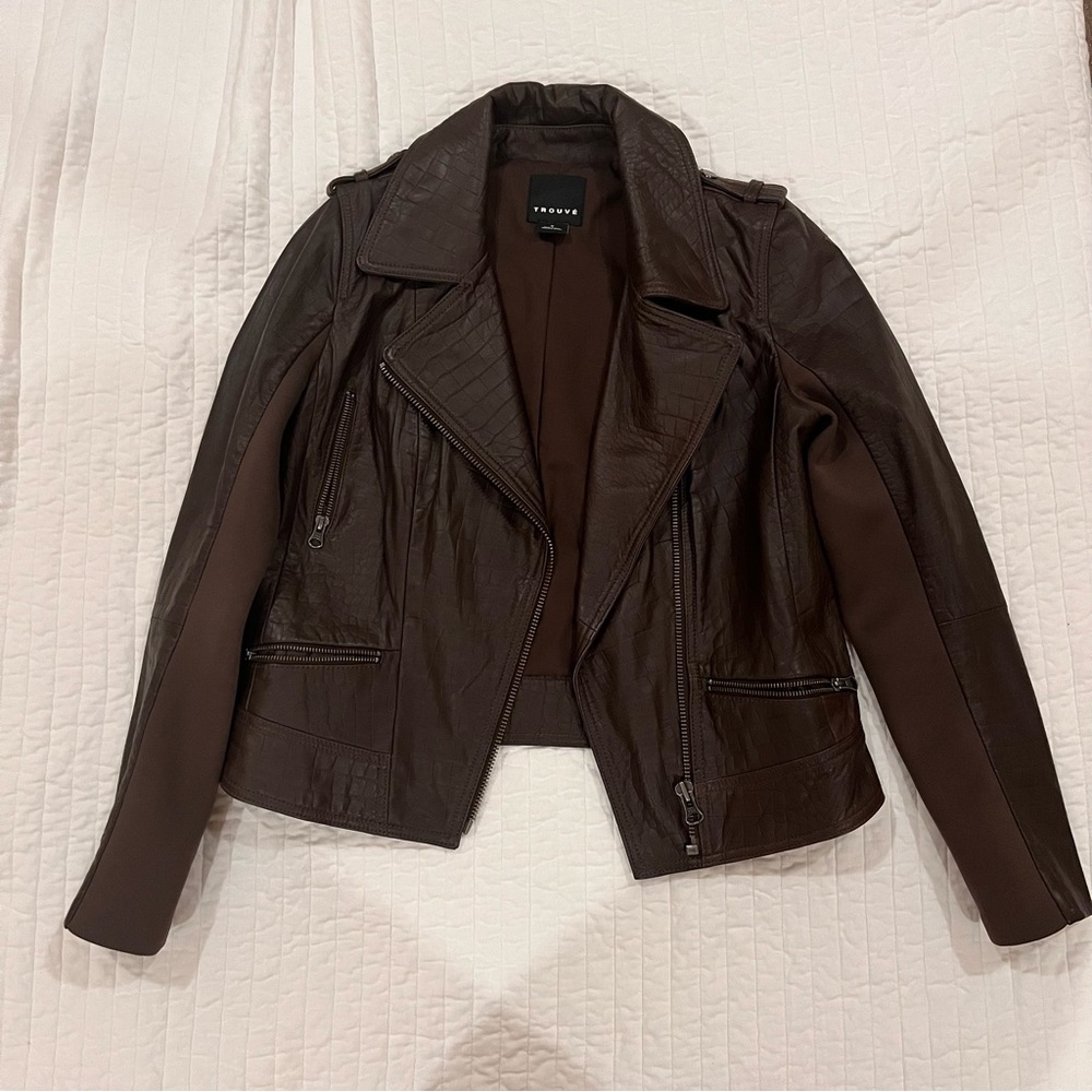 brown genuine leather moto jacket